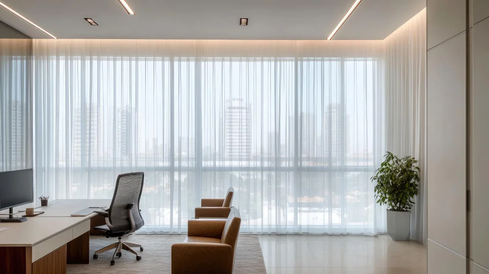 Modern office space with professional curtains