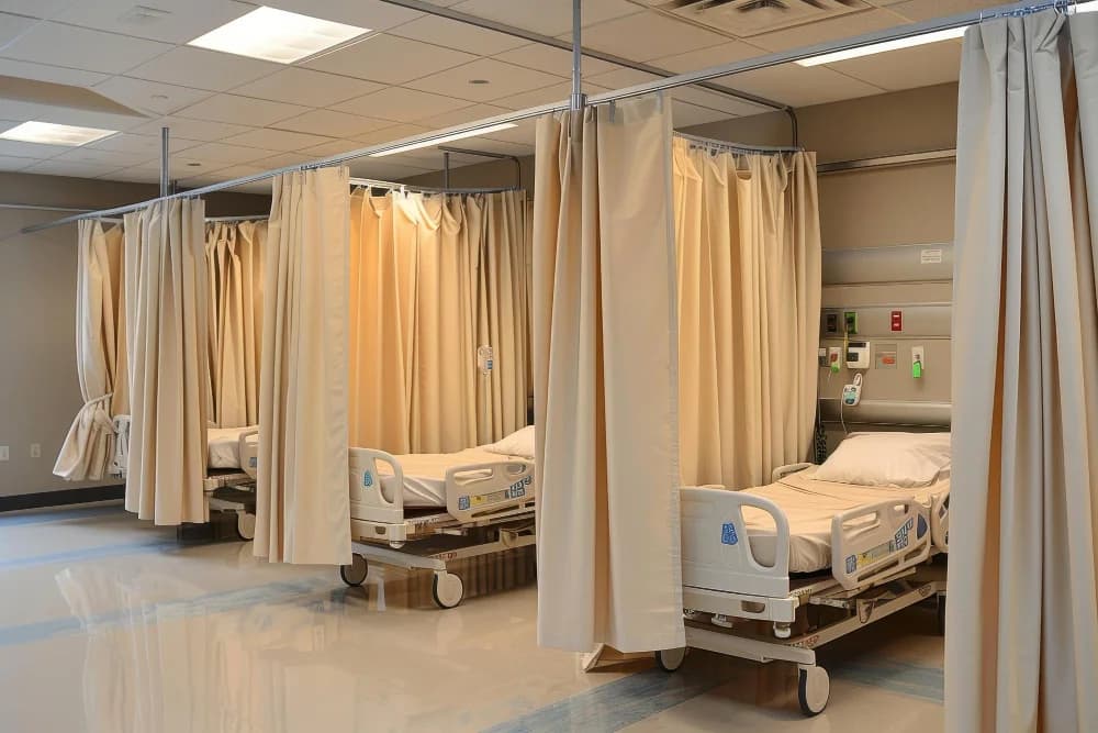 Healthcare facility with hygienic curtain systems