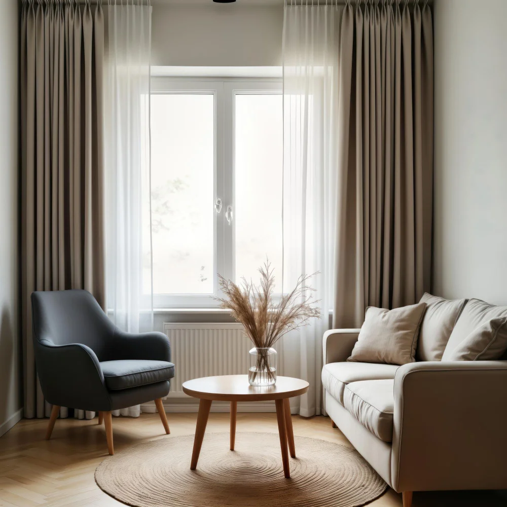 Modern living room with elegant curtains