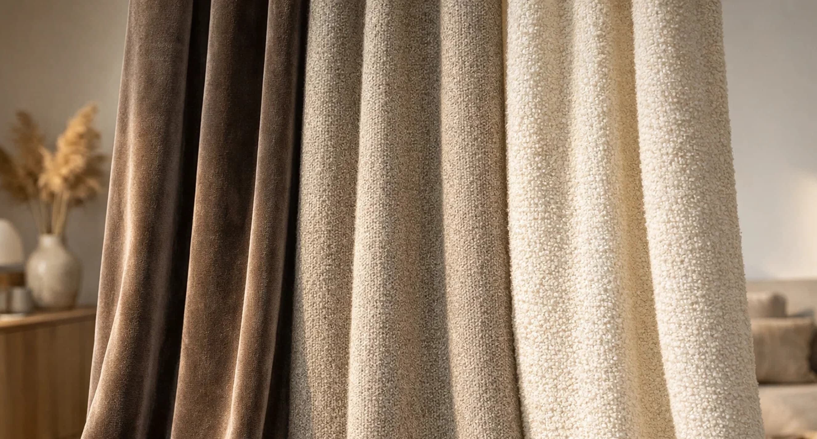 Thermal curtain fabrics including velvet, wool blend and chenille used for insulation in Irish homes