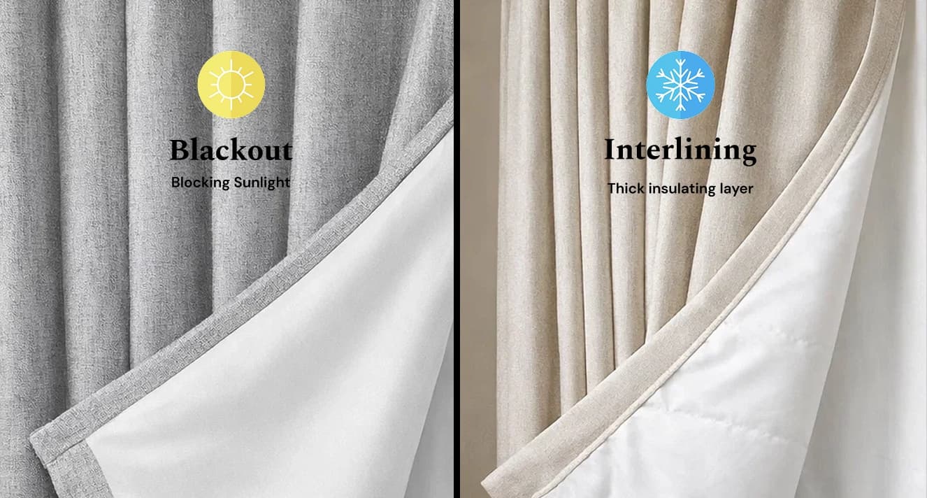 Comparison of blackout lining and interlining used in thermal curtains for insulation
