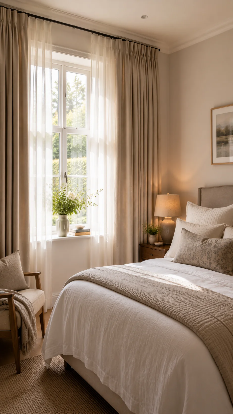 Made to measure master bedroom curtains in a restful Irish home