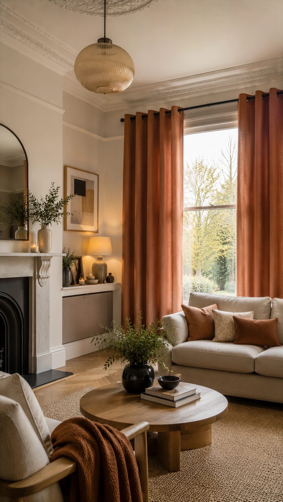Eyelet heading curtains with neat contemporary folds