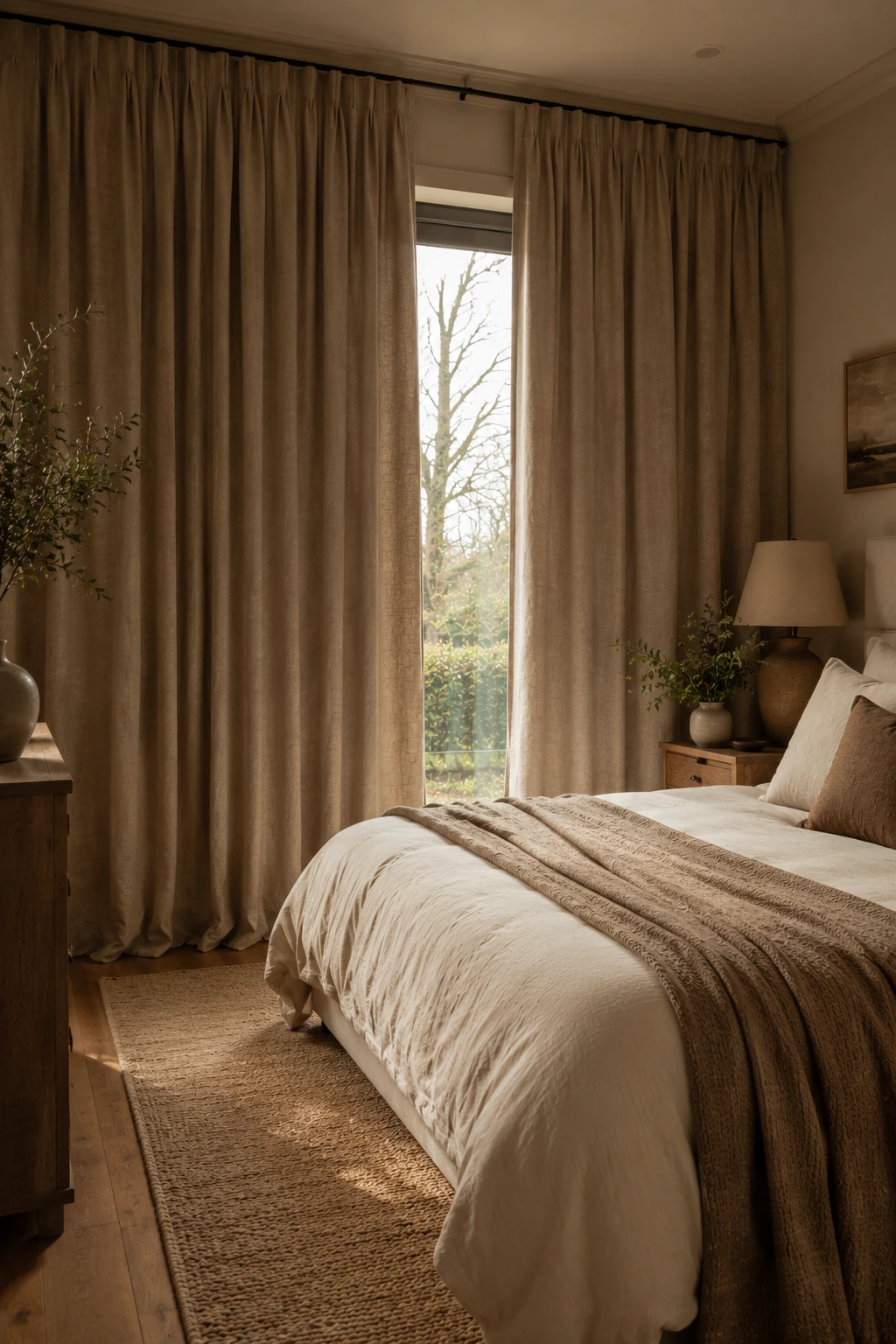 Made to measure linen curtains in a neutral Irish bedroom