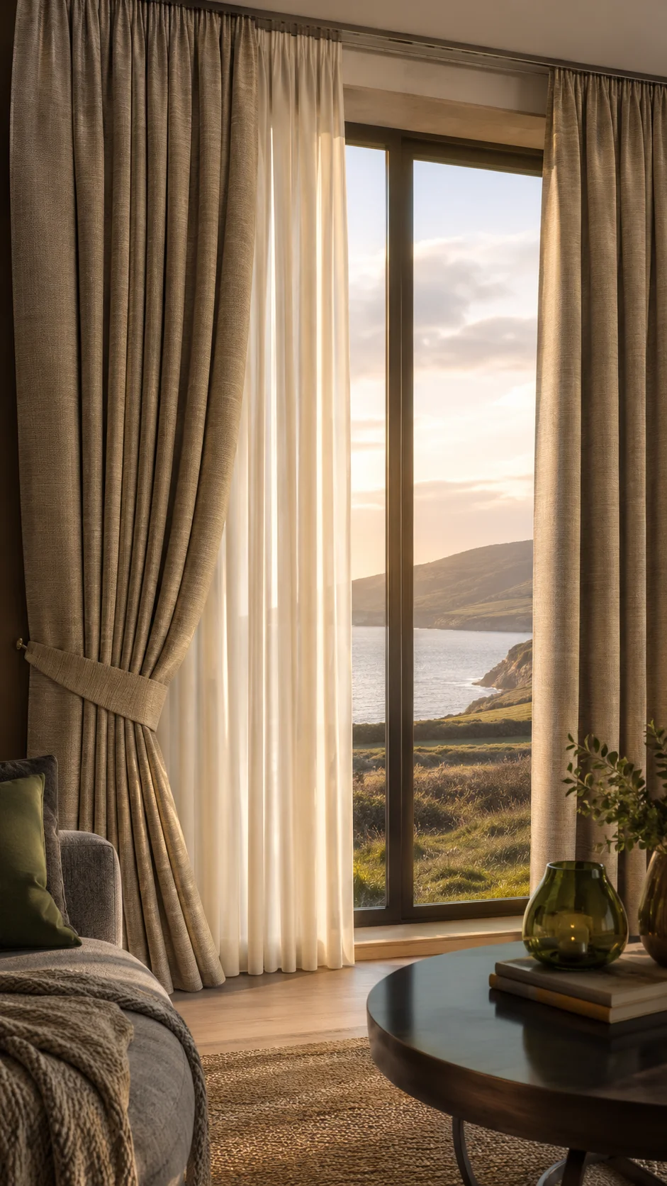 Living room curtains with elegant full-length drape