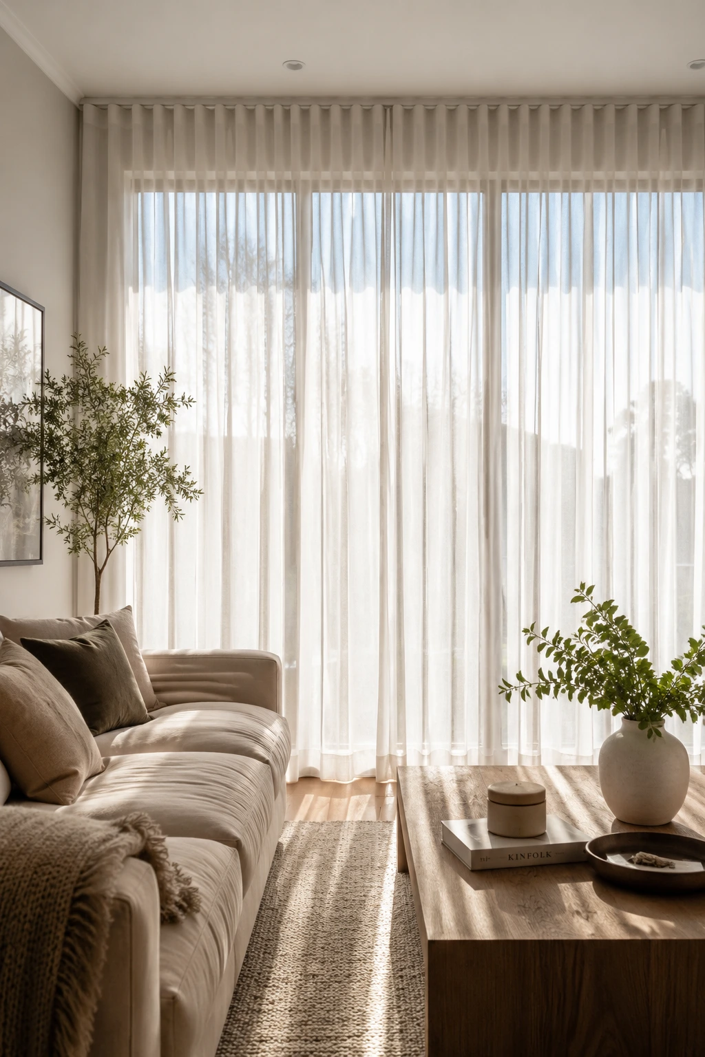 Voile curtains in a bright Irish living room with soft natural light