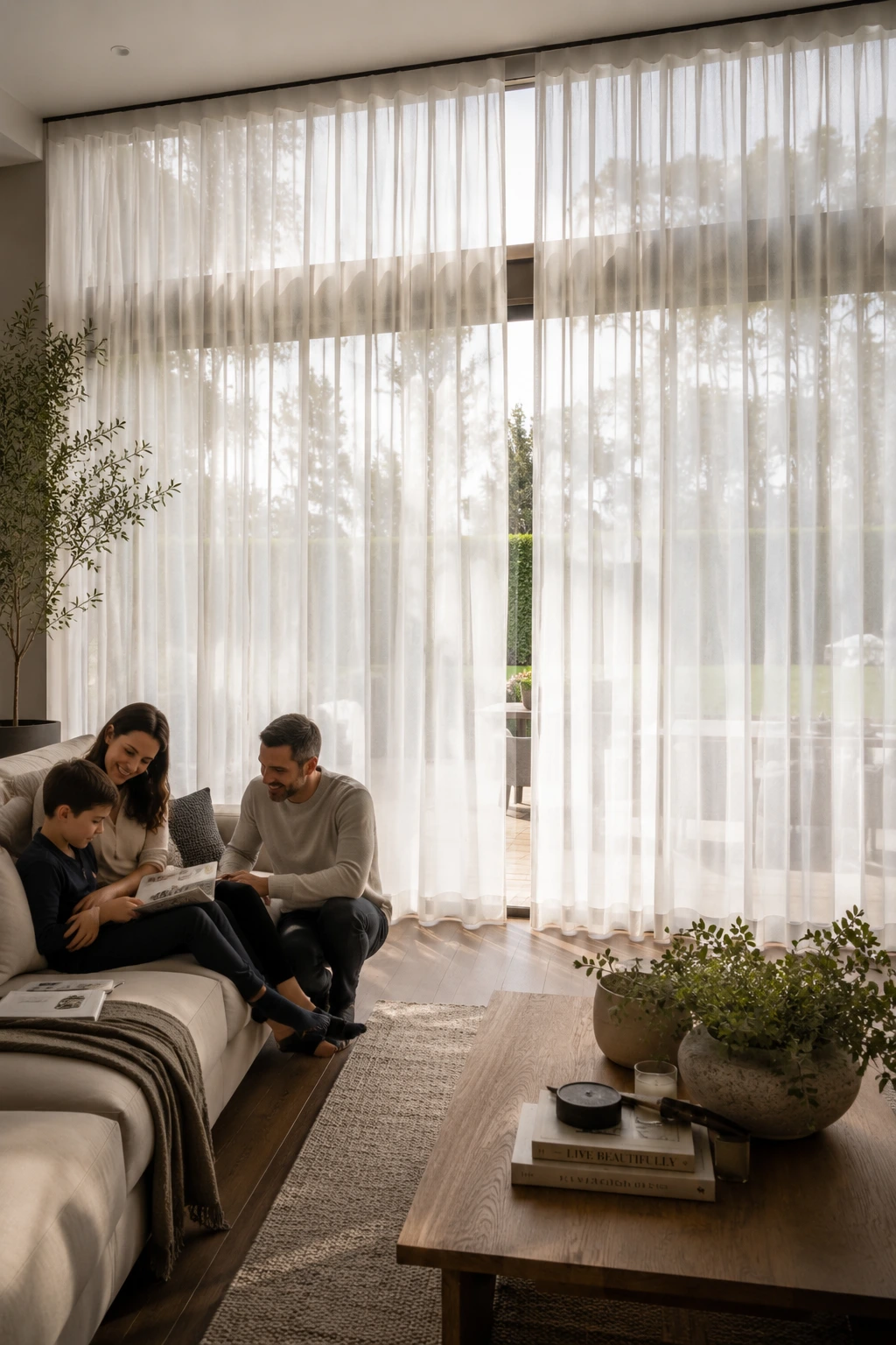 Made to measure voile curtains at patio doors in an Irish home