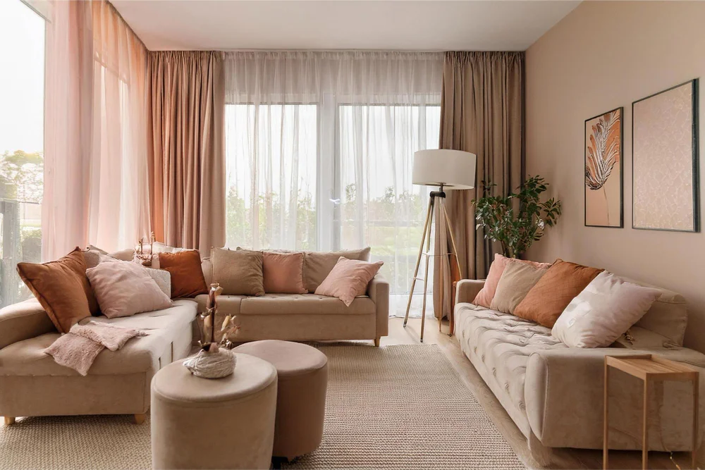 Modern living room with elegant curtains